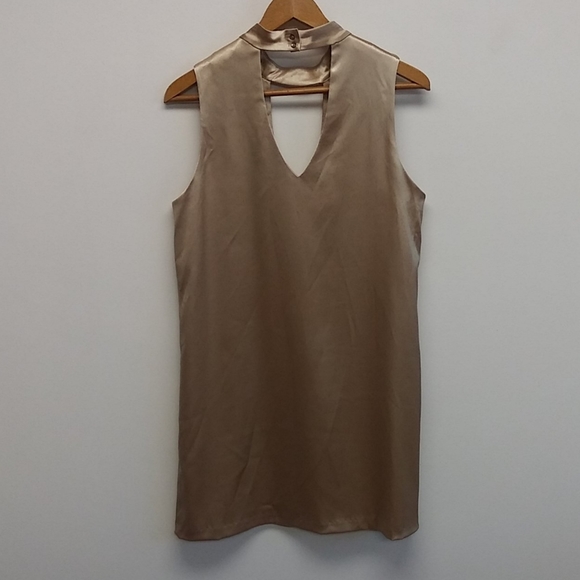 WAYF Gold Metallic Mock Neck Cut Out Mini Dress - Picture 11 of 14